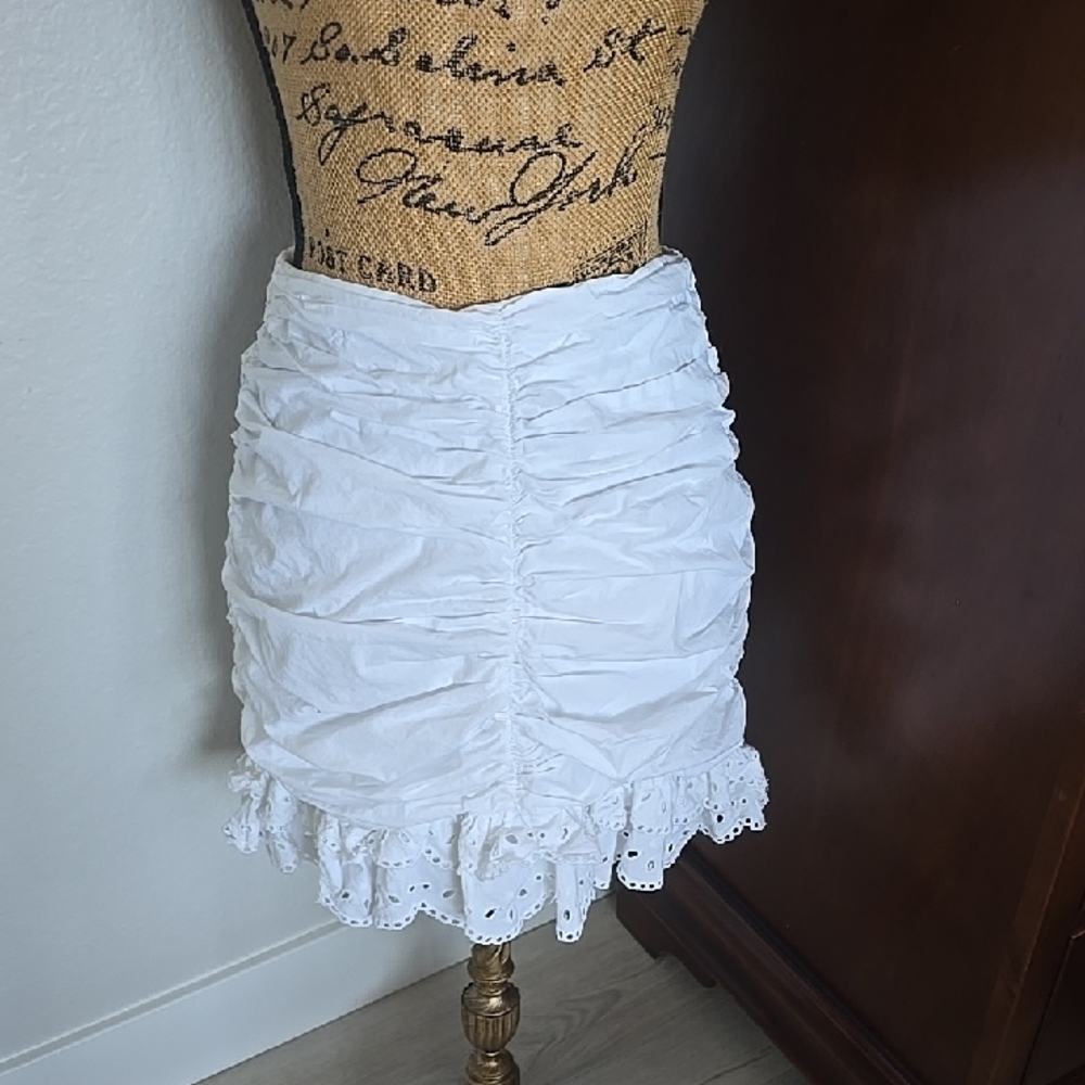 Zara White Ruched Ruffled Mini Skirt - Picture 4 of 8